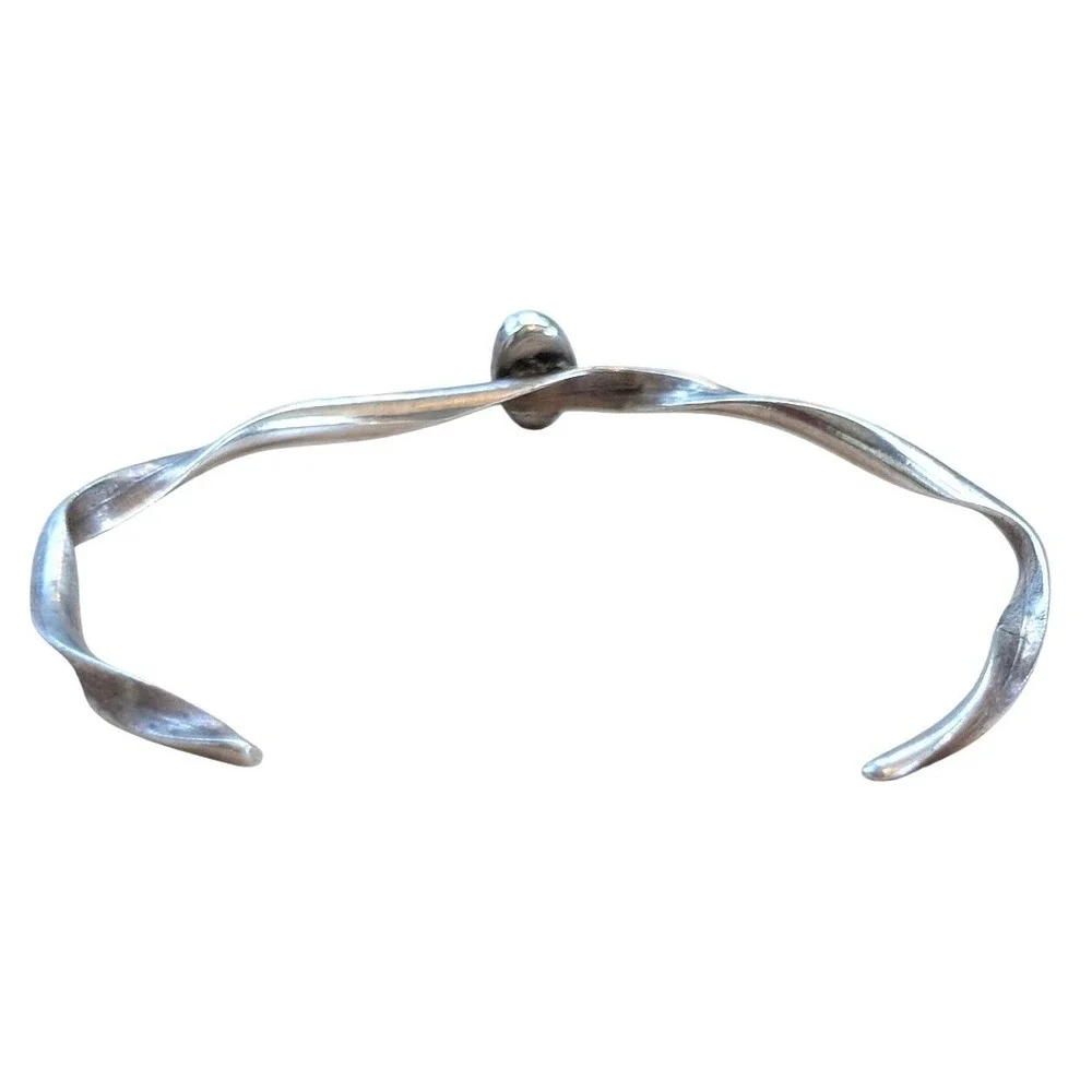 Vintage Small kids Sterling Silver Amber Cuff Bracelet Minimalist Stacking